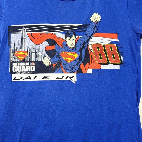 Dale Jr Superman NASCAR Graphic Tee XS Chase Authentic Blue National Guard Women - Picture 2 of 8